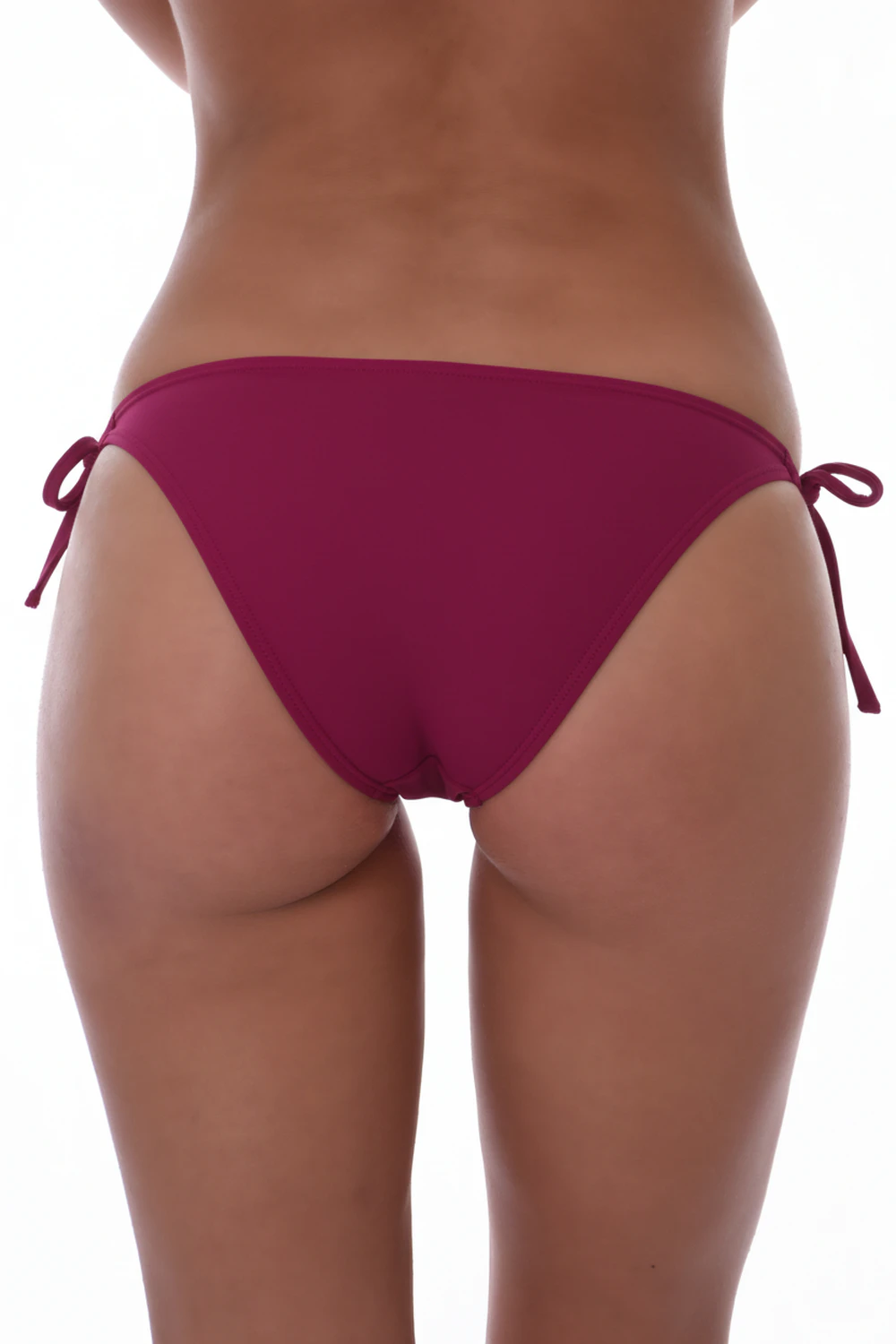 Cyclamen cheeky tie-side bikini bottom with a moderate front and a back that shows a little skin, tie at each hip.