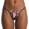 Dark floral print G-string with a patchwork-style motif and slim string back, low-rise minimal coverage.