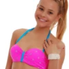 Dot print balconette bikini top in polyamide with a tie back and a light center gather, quick-drying with structured cups.