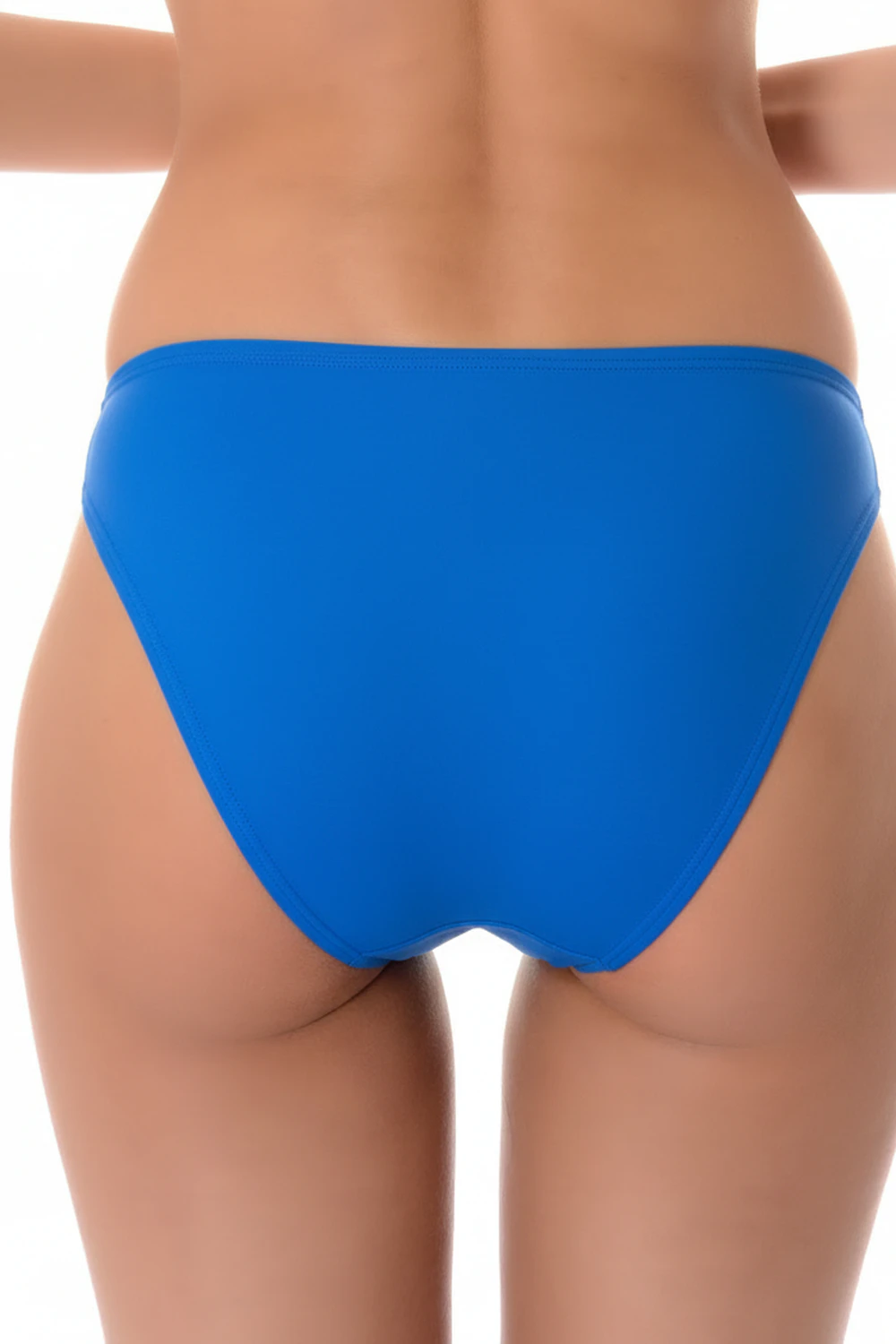 French blue high-rise leg swim bottom with cheeky back, light stretchy quick-drying fabric for swimming and sunbathing.