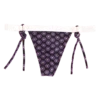 Tiara Galiano string tie-side thong in a foulard-style geometric print, thin ties at each hip over a minimal back.