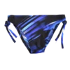 Girls' tie-side bikini bottom by Tiara Galiano in a cobalt-and-black brushstroke print with matching side ties, quick-drying polyamide.