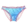 Girls' tie-side bikini bottom by Tiara Galiano in a light-blue tie-dye with pink trim and side ties, quick-drying polyamide.