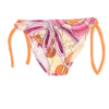 Girls' tie-side bikini bottom by Tiara Galiano in a pink and orange floral print on cream, with quick-drying polyamide swim fabric.