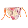 Floral girls' swim bikini bottom with orange adjustable side ties and a soft lightweight polyamide finish for pool and beach.