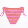 Pink-and-orange striped girls' swim bottom with adjustable side ties, soft light quick-drying fabric for the pool or beach.