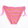 Girls' tie-side bikini bottom by Tiara Galiano in a bright pink-and-orange stripe with woven dot detail and pink side ties, quick-drying polyamide.