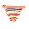 Girls' tie-side bikini bottom by Tiara Galiano in a bright multicolor stripe with white side ties and quick-drying polyamide fabric.