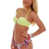 Green balconette bikini set with printed tie-side bottom and molded push-up cups in polyamide.
