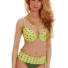Green dot-print bikini set with underwire push-up cups in smooth quick-drying polyamide fabric.