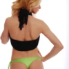 True green swim thong with slim hip ties you knot to your own fit, smooth fabric that holds its shape.
