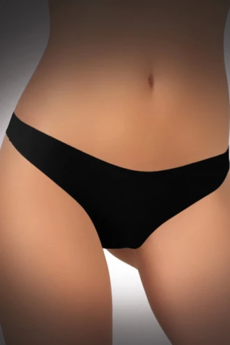 Black JADEA seamless cotton thong with laser-cut edges, invisible and smooth under fitted clothing.