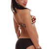 Leopard-print balconette bikini set with push-up cups and solid brown bottom in smooth polyamide.