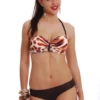 Leopard-print balconette bikini top with molded push-up cups, gathered center and a tie back.