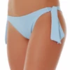 Light blue Brazilian tie-side bikini bottom with a V-shaped back and bow ties at each hip in stretch polyamide-Lycra.