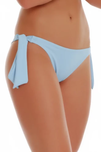 Light blue tie-side Brazilian bikini bottom with a V-shaped back and bow ties that knot to your own fit at each hip.