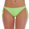 Soft light green thong bottom with slim hip ties that knot to adjust the fit, quick-drying swim fabric.