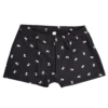 Black men's boxer swim shorts with a short square leg and elasticated waist, light polyamide fabric for pool and beach.