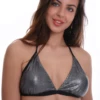 Triangle bikini top in polyamide with a shimmering metallic finish that lifts the minimal string shape.