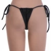Minimal black ruched-front bikini bottom, stretchy and versatile for tanning, in small sizing for smaller frames.