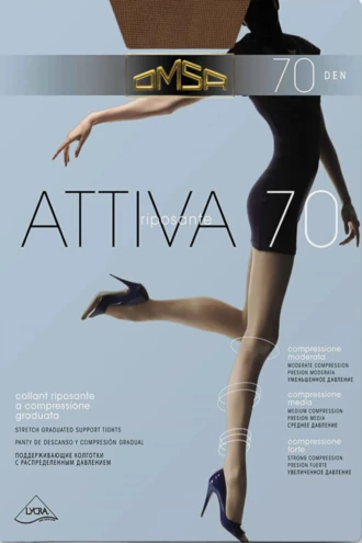 Warm 70 denier OMSA Attiva support tights in black with graduated compression and semi-opaque polyamide-elastane knit.