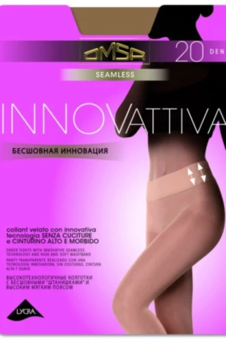 Seamless sheer 20 denier OMSA Innovattiva tights in cappuccino with an ultra-stretch second-skin fit, made in Italy.