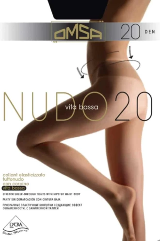 Sheer 20 denier OMSA Nudo tights in black with a barely-there second-skin effect and cotton gusset, made in Italy.
