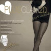 Sheer 20 denier OMSA Plus Glam tights in black, cut on a fuller plus-size block with anti-chafing thigh bands.