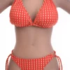 Unpadded orange triangle bikini top with slim neck ties and a tie back for women.