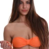 Orange convertible bandeau bikini top in polyamide with a thin halter strap that ties at the neck for support.