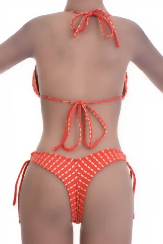 Skimpy orange thong bikini bottom with adjustable side ties in lightweight polyamide.