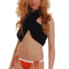 Bright orange thong with thin knot hip straps and a sporty white band in light Italian swim fabric.