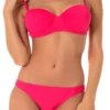 Solid pink balconette bikini set with molded push-up cups in smooth quick-drying polyamide.