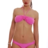 Solid pink bandeau bikini set with convertible halter top in smooth quick-drying polyamide.