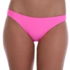 Pink cheeky bikini bottom with a back that shows a little cheek, pulls on with no ties, sizes M and L.