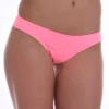 Solid pink low-rise Brazilian swim bottom, cheerful and flattering with a smooth close fit by the water.