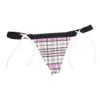 Pink-and-white plaid string tie-side thong with a black waistband and white hip ties in light Italian swim fabric.