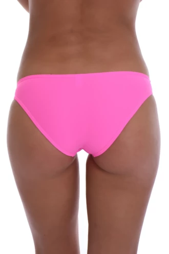 True pink pull-on swim bottom with moderate front coverage in smooth quick-drying fabric.
