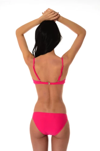 Bright pink push-up balconette bikini with everyday coverage bottom in smooth swim polyamide.
