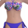 Purple floral-print bandeau bikini set with tie-side bottom in smooth quick-drying polyamide.