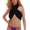 Purple string tie-side thong with a multicolor printed waistband in pink, black and orange tones, slim hip ties.
