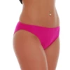 Raspberry cheeky pull-on bikini bottom with moderate front coverage and a cheeky back in light Italian swim fabric.