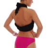 Solid raspberry pull-on bikini bottom with a moderate front, comfortable close fit for the pool or beach.