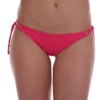 Raspberry pink tie-side thong bikini bottom with a low front and minimal back in stretch polyamide-Lycra.
