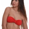 Red convertible bandeau bikini top in polyamide with a thin halter strap that ties at the neck for lift.