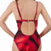 Red-and-black streak-print V-neck one-piece swimsuit with molded cups in quick-drying polyamide.