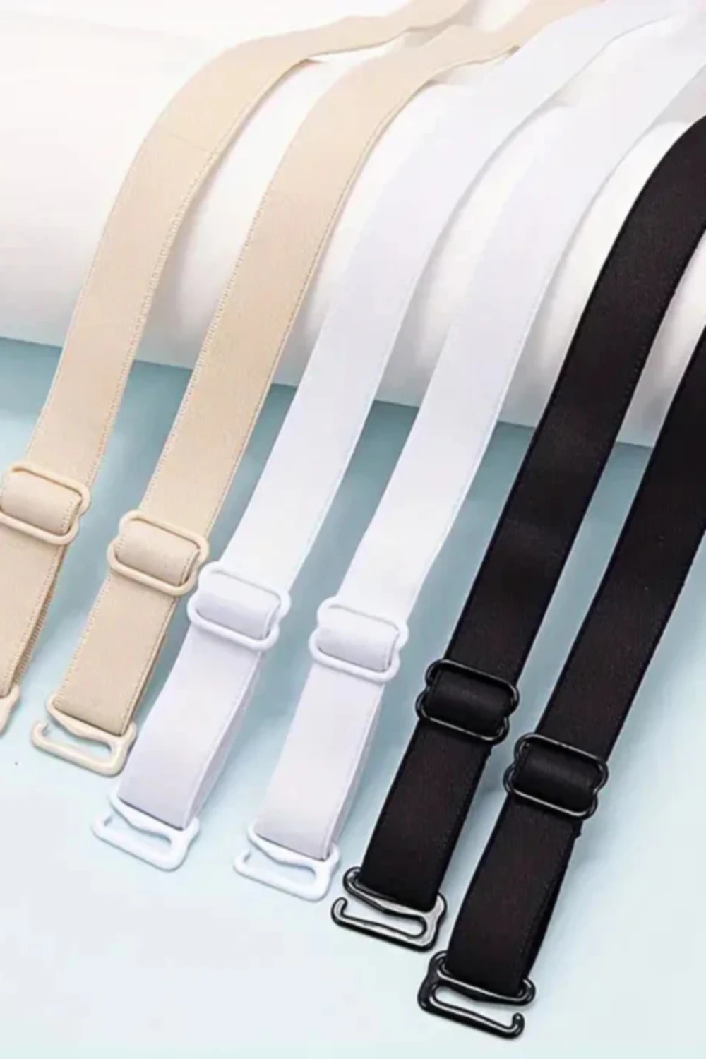 Pair of adjustable replacement bra straps that clip onto any bra with removable loops, shown across the colour range.