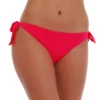 Signal coral bow-tie bikini bottom with wide bows at each hip, moderate front and cheeky back in stretch polyamide-Lycra.