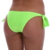 Fresh signal green bikini bottom with knot-to-fit hip ties, offered in sizes S to XL, light and quick to dry.