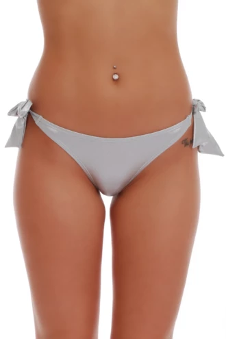 Silver swim bottom with bow ties that set the fit, light and quick-drying and smooth against the skin.